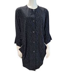 Blanque Top Womens 0/S Black Dots Longer Tunic Button Up Pockets Lagenlook Artsy